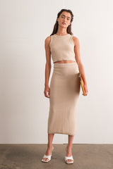 Taupe Sleeveless Crop Maternity Skirt Set