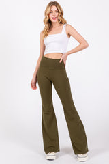 Olive Fold-Over Waistband Flared Leggings