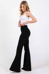 Black Fold-Over Waistband Flared Leggings