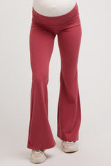 Mauve Fold-Over Waistband Flared Maternity Leggings