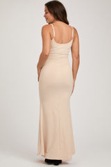 Cream Sleeveless Ribbed Maternity Maxi Dress