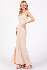 Cream Sleeveless Ribbed Maxi Dress