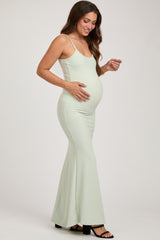 Mint Sleeveless Ribbed Maternity Maxi Dress