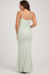 Mint Sleeveless Ribbed Maternity Maxi Dress