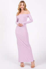 Lavender Off Shoulder Long Sleeve Maternity Maxi Dress