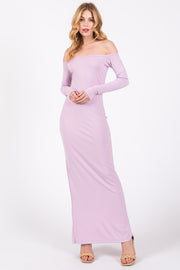 Lavender Off Shoulder Long Sleeve Maxi Dress