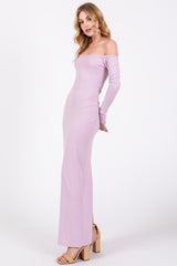 Lavender Off Shoulder Long Sleeve Maxi Dress