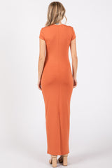 Rust Fitted Short Sleeve Maxi Dress