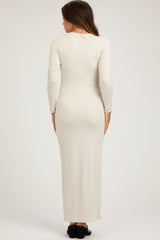 Cream Long Sleeve Fitted Maternity Maxi Dress