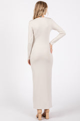 Cream Long Sleeve Fitted Maxi Dress