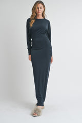 Navy Blue Long Sleeve Open Back Maxi Dress