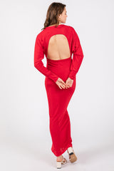 Red Long Sleeve Open Back Maxi Dress