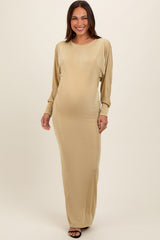 Gold Long Sleeve Open Back Maternity Maxi Dress