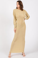 Gold Long Sleeve Open Back Maxi Dress