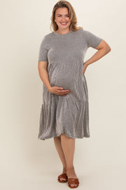 Ivory Black Striped Ribbed Tiered Maternity Plus Dress