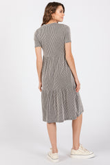 Ivory Black Striped Ribbed Tiered Dress