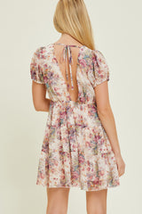 Cream Chiffon Floral Back Tie Dress