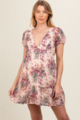 Cream Chiffon Floral Back Tie Maternity Dress