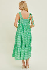 Green Gingham Shoulder Tie Dress