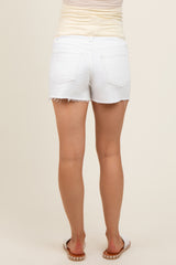 White Distressed Fringe Hem Maternity Denim Shorts