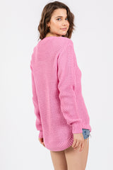 Light Pink Waffle Knit Round Hem Sweater