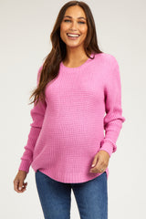 Light Pink Waffle Knit Round Hem Maternity Sweater