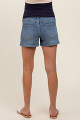 Blue Side Slit Maternity Denim Shorts