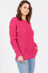 Fuchsia Waffle Knit Round Hem Sweater