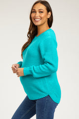 Turquoise Waffle Knit Round Hem Maternity Sweater