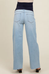 Light Blue Unfinished Hem Wide Leg Maternity Jeans