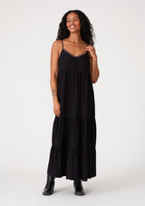 Black Scalloped Embroidered Neckline Maternity Maxi Dress