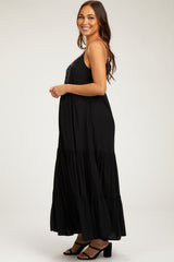 Black Scalloped Embroidered Neckline Maternity Maxi Dress