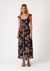 Black Floral Chiffon Back Tie Maternity Maxi Dress