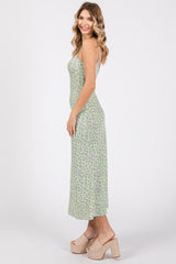 Lime Floral Sleeveless Midi Dress