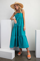 Teal Square Neck Cut Out Back Tiered Maternity Maxi Dress