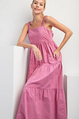 Mauve Square Neck Cut Out Back Tiered Maxi Dress