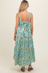 Blue Floral Square Neck Cut Out Back Tiered Maternity Maxi Dress