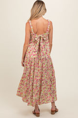 Pink Floral Square Neck Cut Out Back Tiered Maternity Maxi Dress