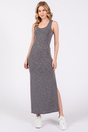 Charcoal Ribbed Sleeveless Side Slit Midi Dress