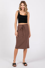 Brown Drawstring Maternity Midi Skirt