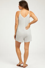 Grey Ribbed V-Neck Maternity Romper