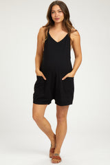 Black Basic V-Neck Maternity Romper