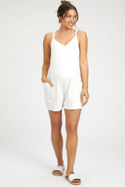 Cream Basic V-Neck Maternity Romper