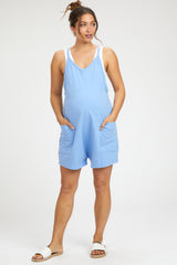 Blue Basic V-Neck Maternity Romper