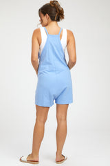 Blue Basic V-Neck Maternity Romper