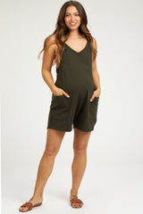 Olive Basic V-Neck Maternity Romper