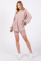 Light Pink Ribbed Hoodie Bike Shorts Maternity Set