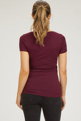 Burgundy Square Neck Short Sleeve Maternity Top