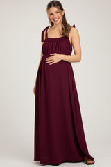 Plum Square Neck Shoulder Tie Maternity Maxi Dress