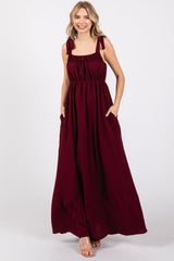 Plum Square Neck Shoulder Tie Maternity Maxi Dress